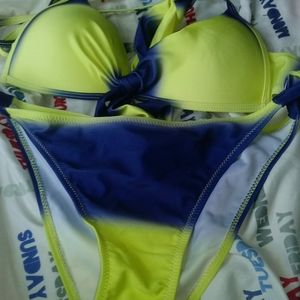 A yellow and blue swimming suit